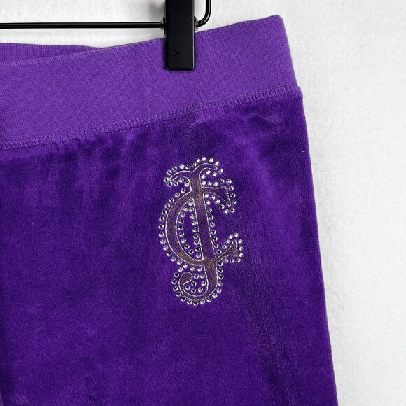 VTG Juicy Couture Purple Velour Track Pant Sz M Ultra LowRise Y2K Rhinestone 00s - Picture 5 of 13